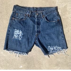 Levis 505 red tab cut off blue jeans shorts